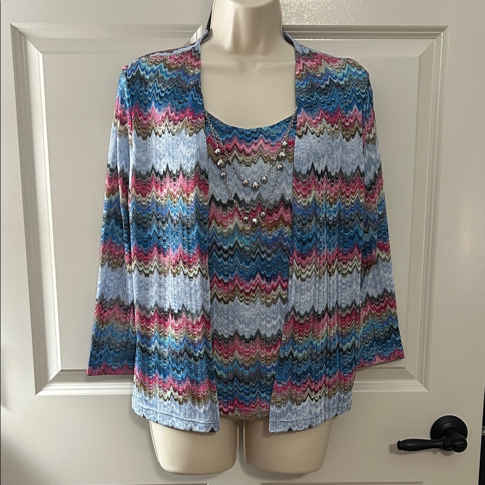 Alfred Dunner Vibrant Chevron Shell with Attached Cardigan